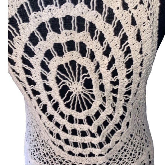 Its pink crochet fringe boho knitted long vest tan cream retro hippie medium - Picture 10 of 12